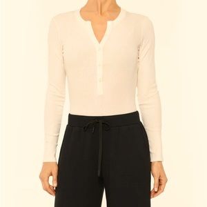 Monrow Rib Long Sleeve Henley Bodysuit - Buttercream